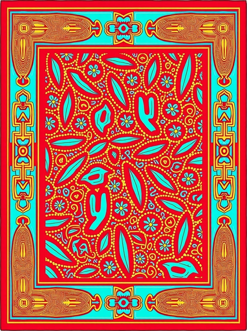 Vibrant Red Turquoise Floral Meadow Rug