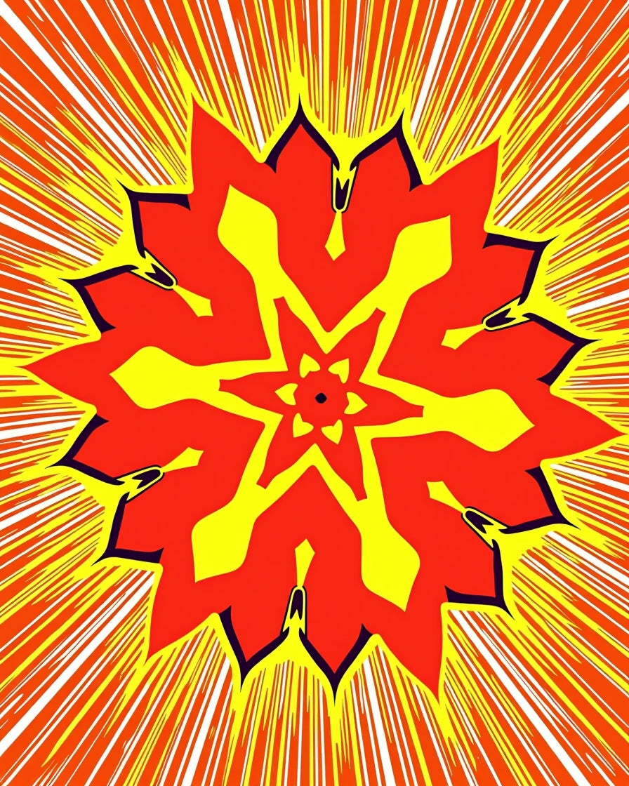 Radiant Red Yellow Burst Mandala Rug