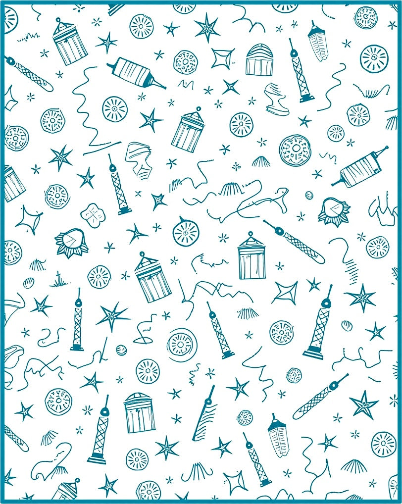 Turquoise Doodle Lantern Starburst Medallion Rug