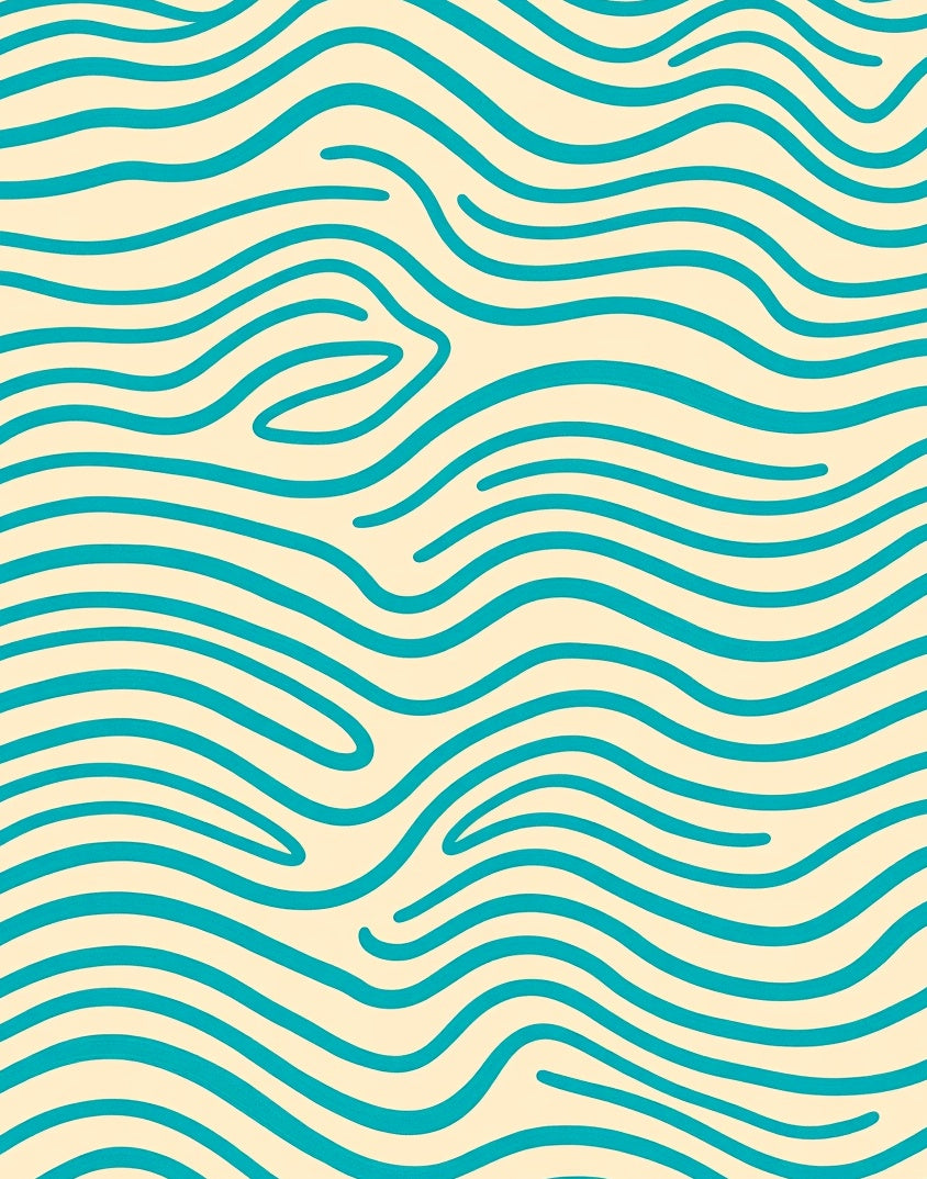 Teal Wavy Stripes Cream Rug