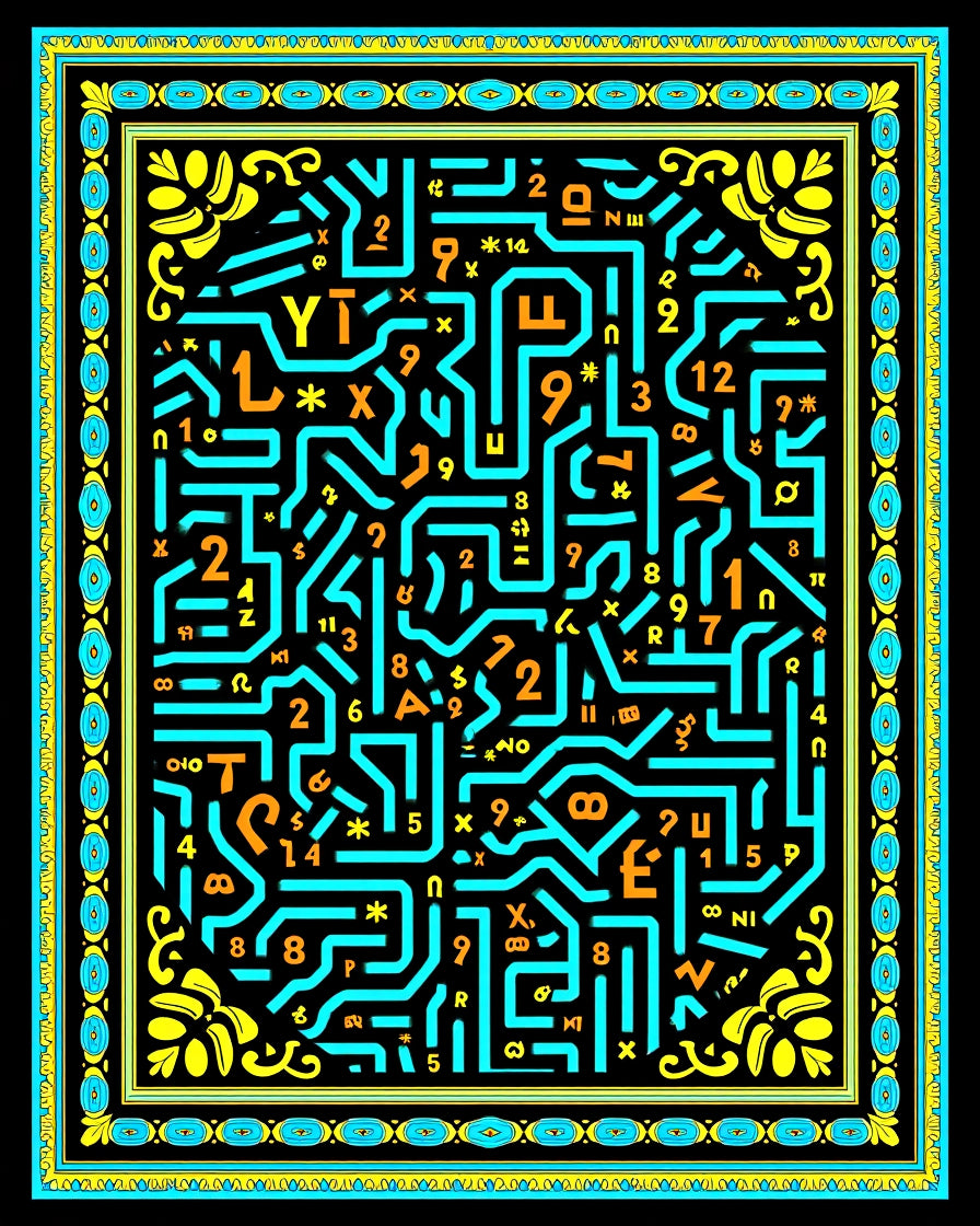 Abstract Neon Maze With Figures Rug