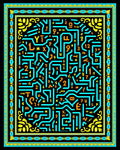 Abstract Neon Maze With Figures Rug