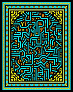 Abstract Neon Maze With Figures Rug