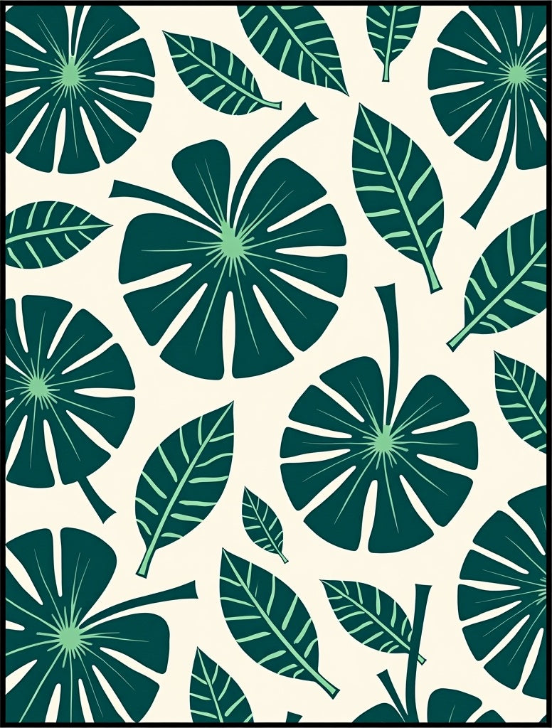 Deep Teal Tropical Leaf Arrangement Rug