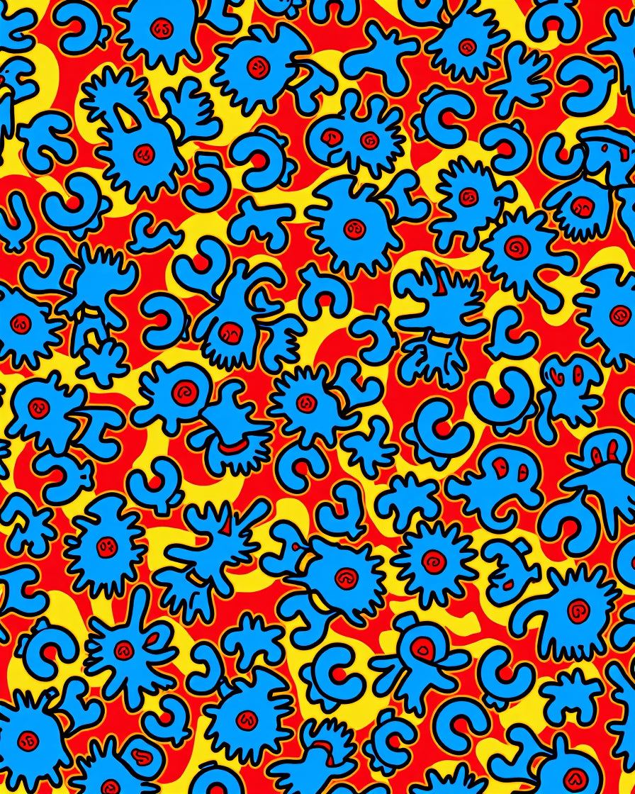 Bright Blue Organic Forms Red Yellow Rug