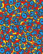 Bright Blue Organic Forms Red Yellow Rug