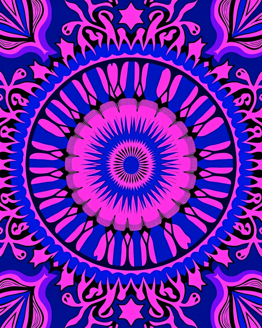 Vibrant Magenta Blue Mandala Bloom Rug