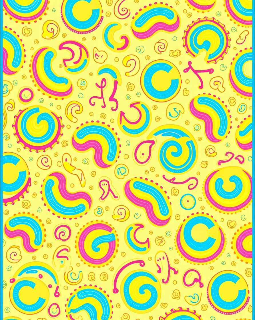 Bright Yellow Pink Blue Swirls Rundles Rug