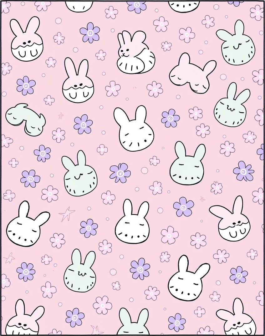 Cute Pink Bunny Flower Collage Rug