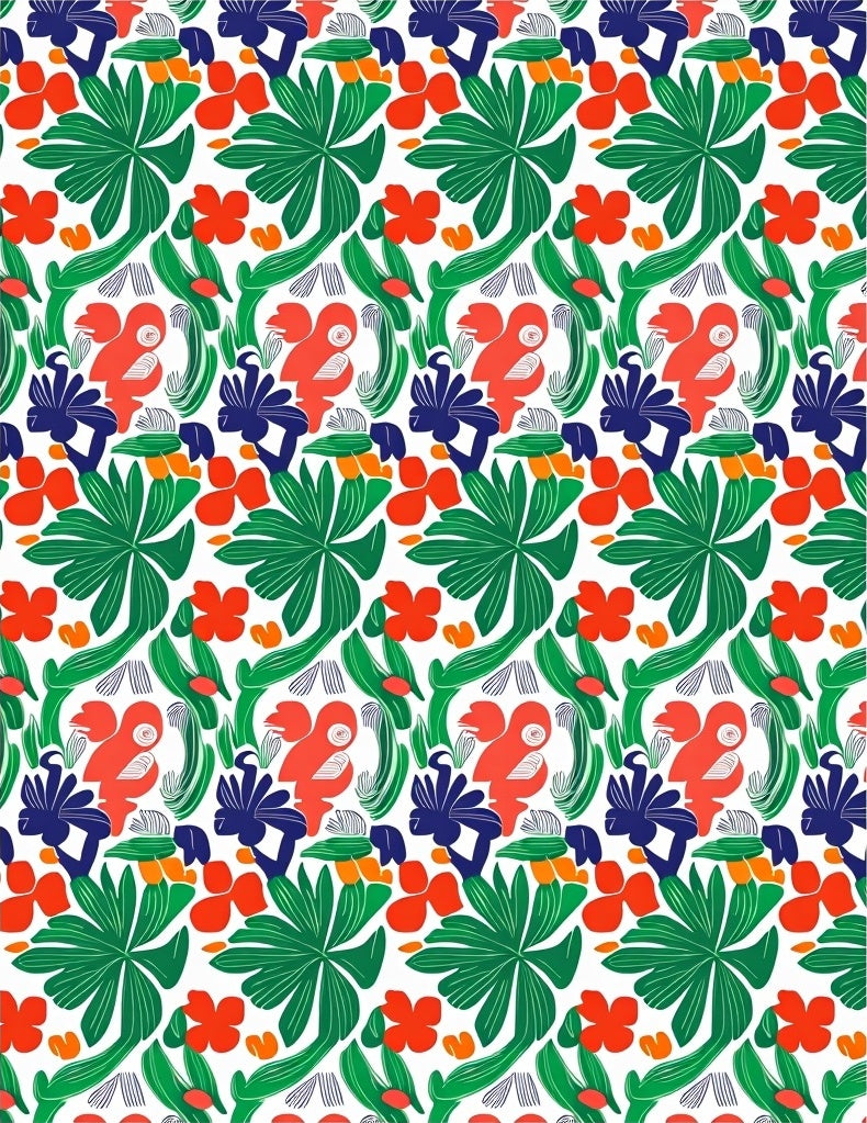 Coral Blue Green Tropical Bird Folia Rug