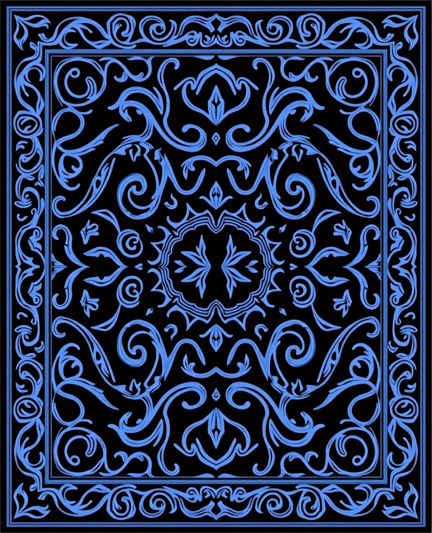 Classic Blue Scrollwork Floral Medallion Rug