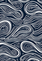 Navy White Swirling Organic Lines Rug