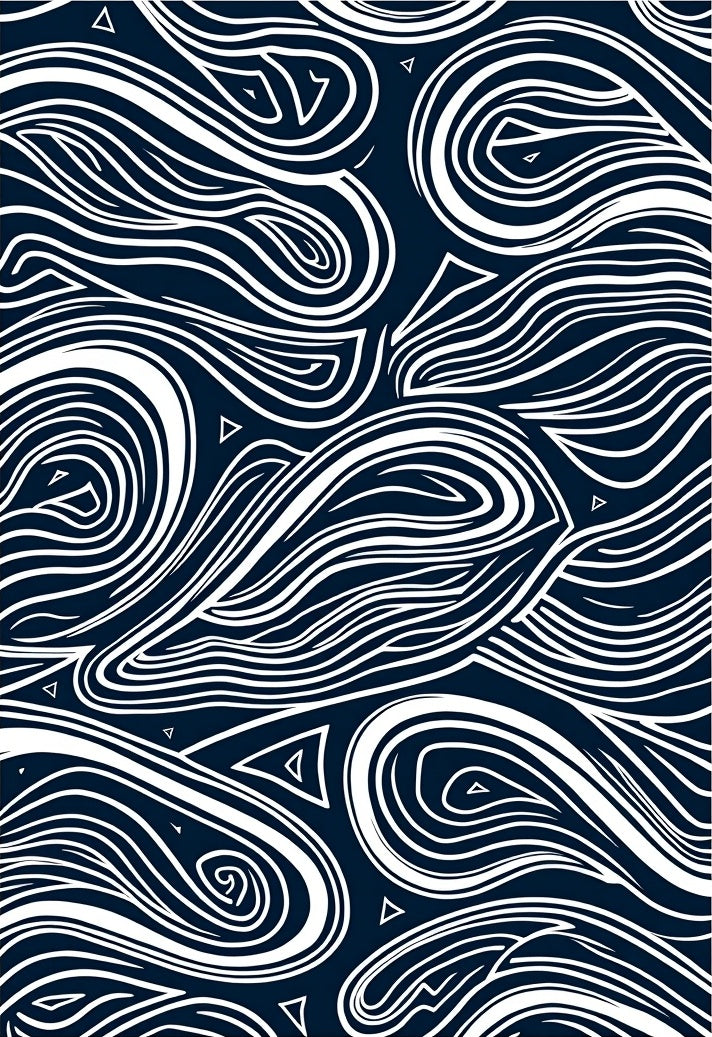 Navy White Swirling Organic Lines Rug