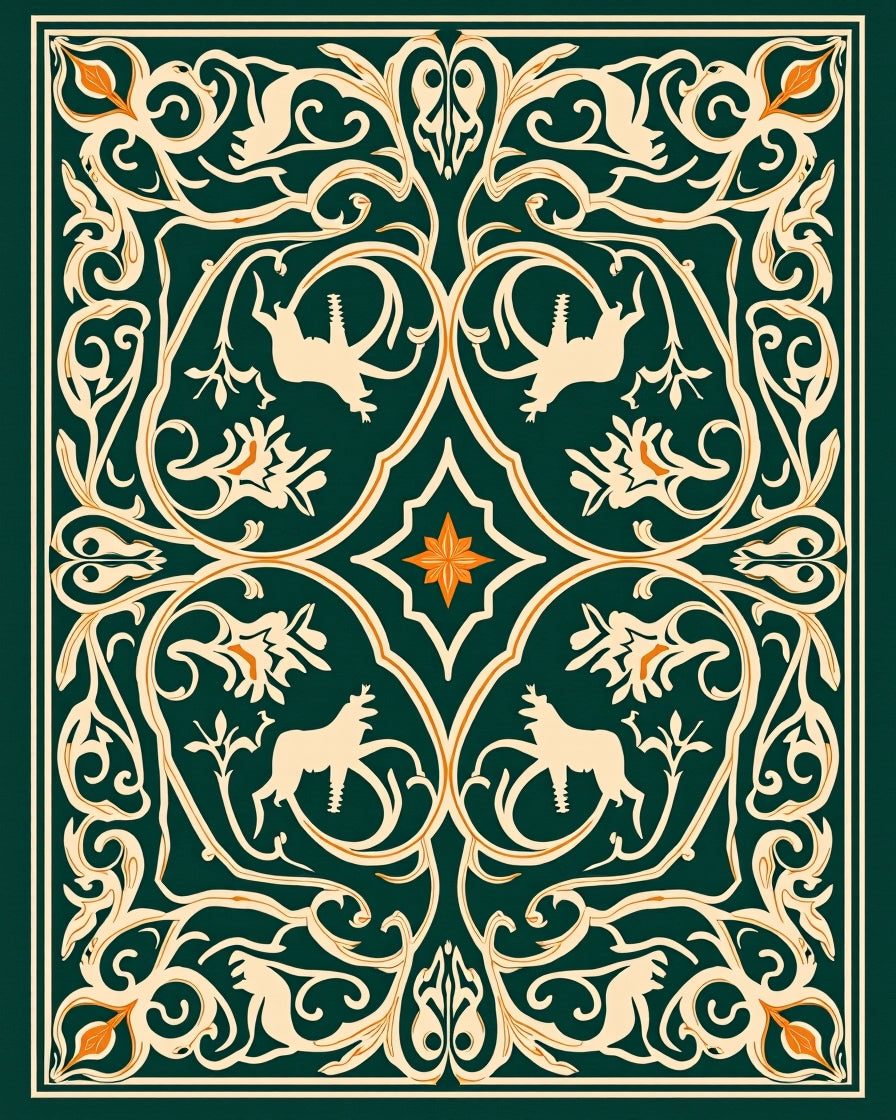 Emerald Green Art Nouveau Animal Medallion Rug