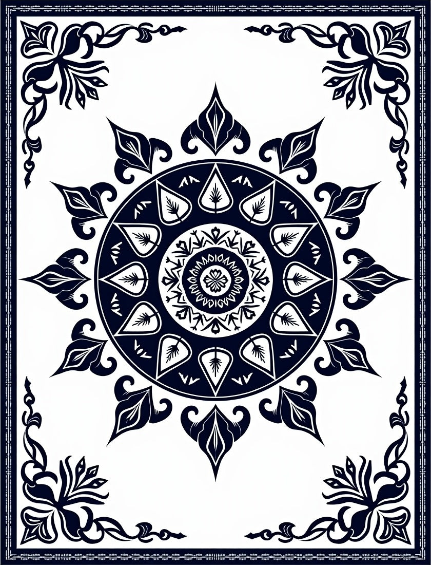Midnight Blue Floral Mandala Sun Rug