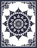 Midnight Blue Floral Mandala Sun Rug