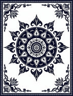 Midnight Blue Floral Mandala Sun Rug
