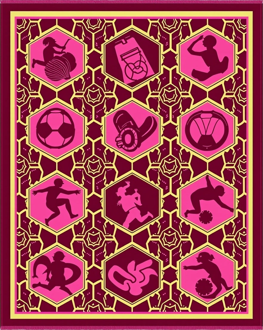 Pink and Burgundy Geometric Sports Hexagons Rug