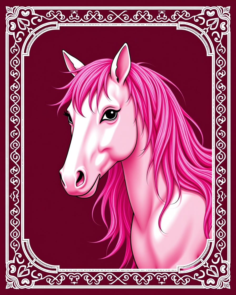 Pink Mane Horse Portrait Medallion Rug