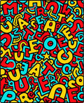 Bustling Red Yellow Turquoise Alphabet Chaos Rug