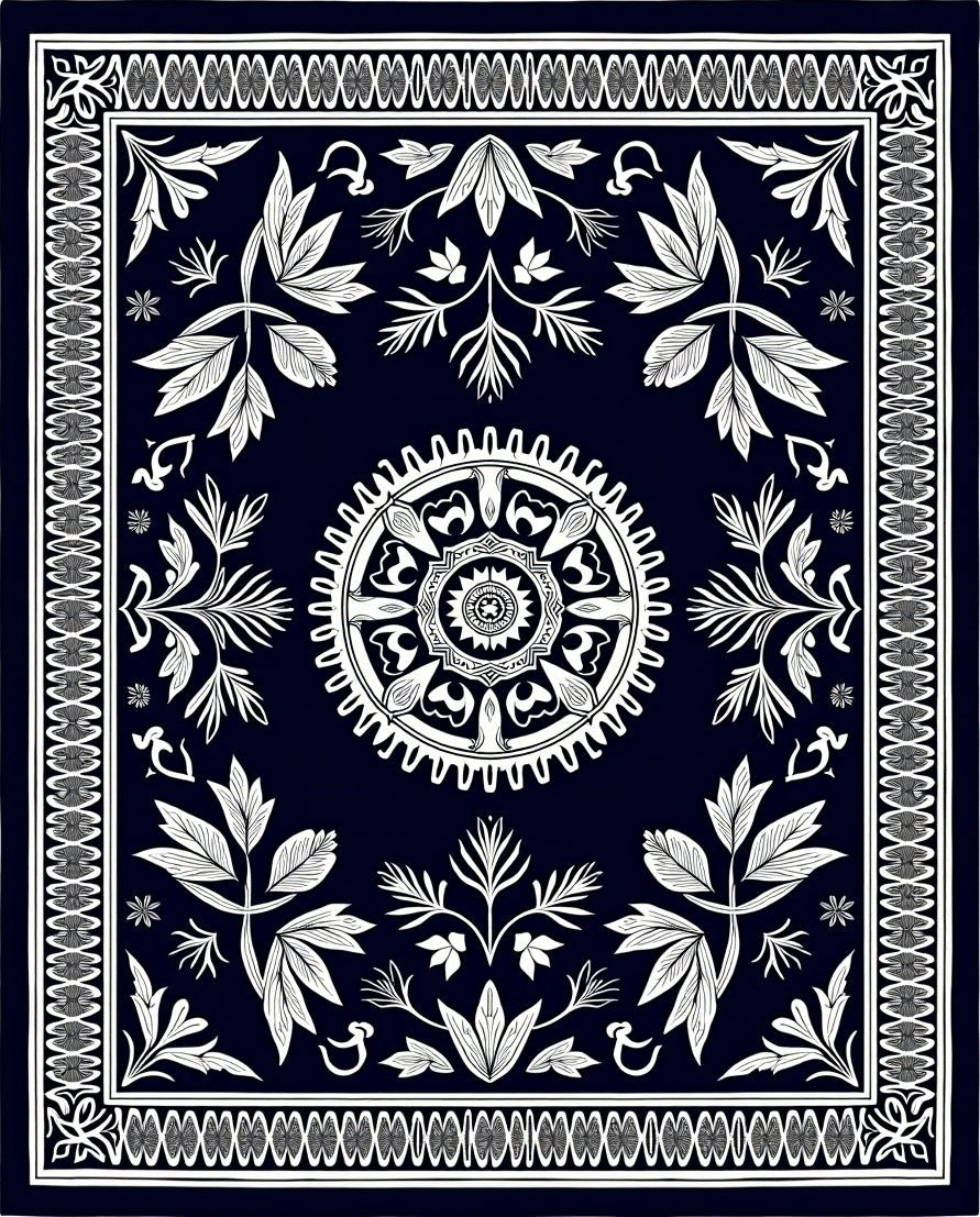Nautical White Floral Medallion Border Rug