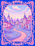 Whimsical Pink Castle Town Pathway Rug