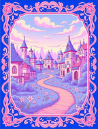 Whimsical Pink Castle Town Pathway Rug