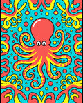 Coral Octopus With Yellow Tentacle Swirls Rug