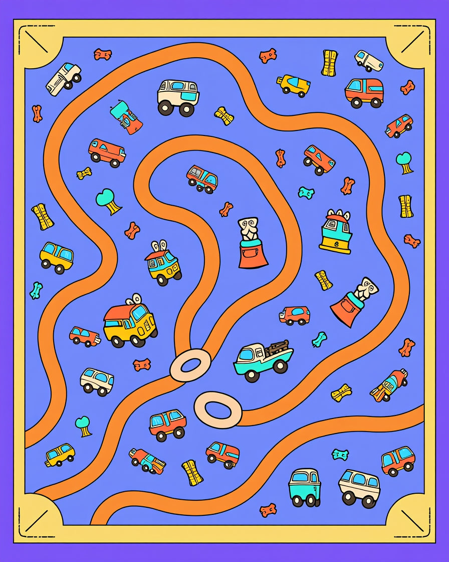 Kids Vehicles Orange Road Game Rug