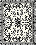 Cream Black Scrollwork Elaborate Star Rug
