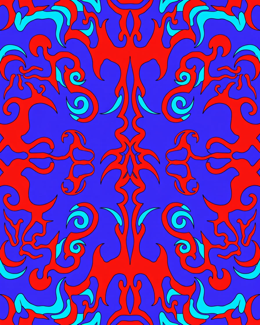 Bold Red Swirl Blue Abstract Rug