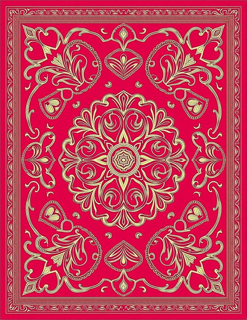 Crimson Gold Medallion Floral Border Rug