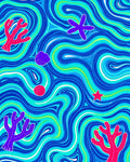 Oceanic Blue Swirls Coral Starfish Rug