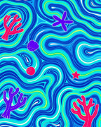Oceanic Blue Swirls Coral Starfish Rug