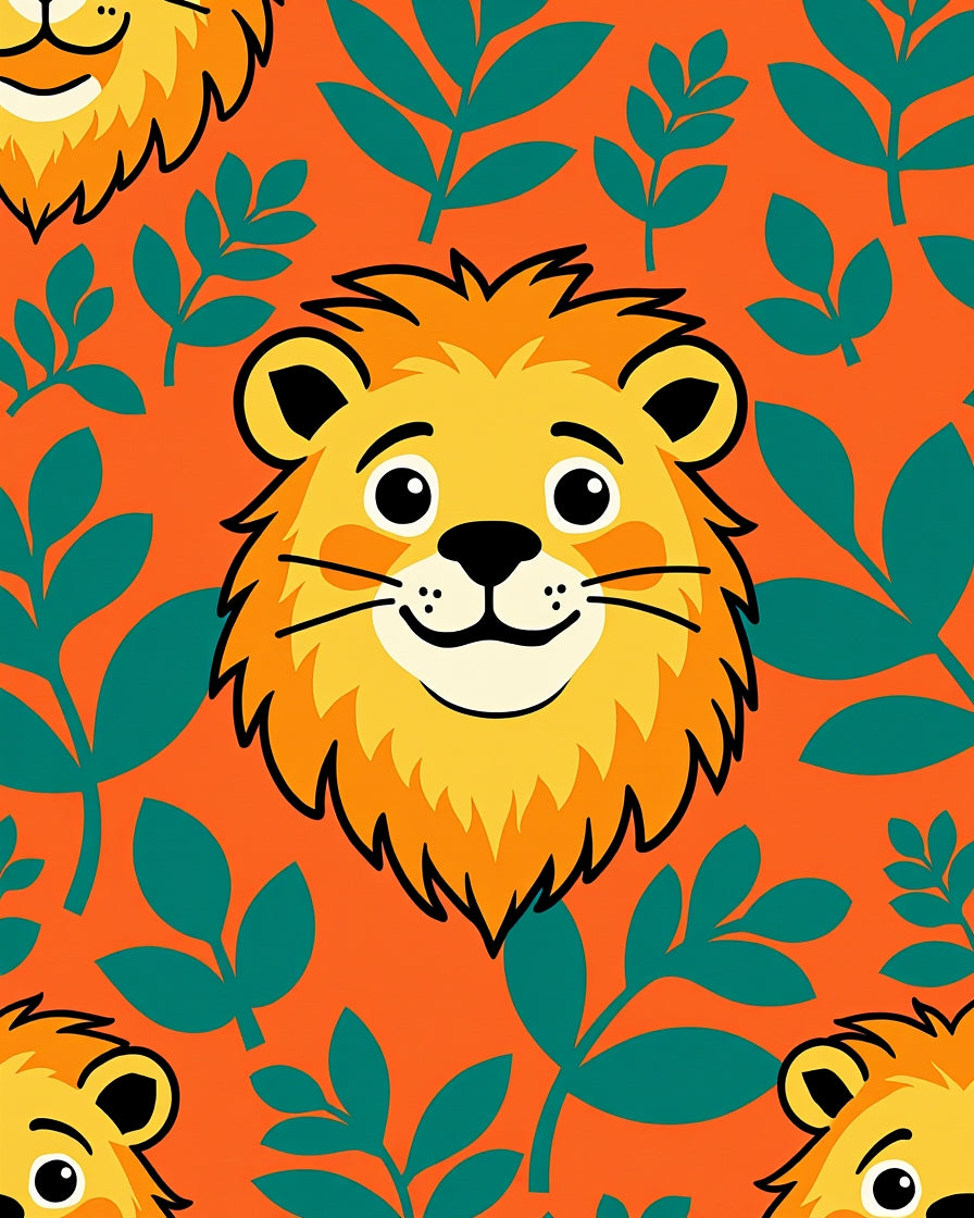 Orange Lion Jungle Foliage Rug