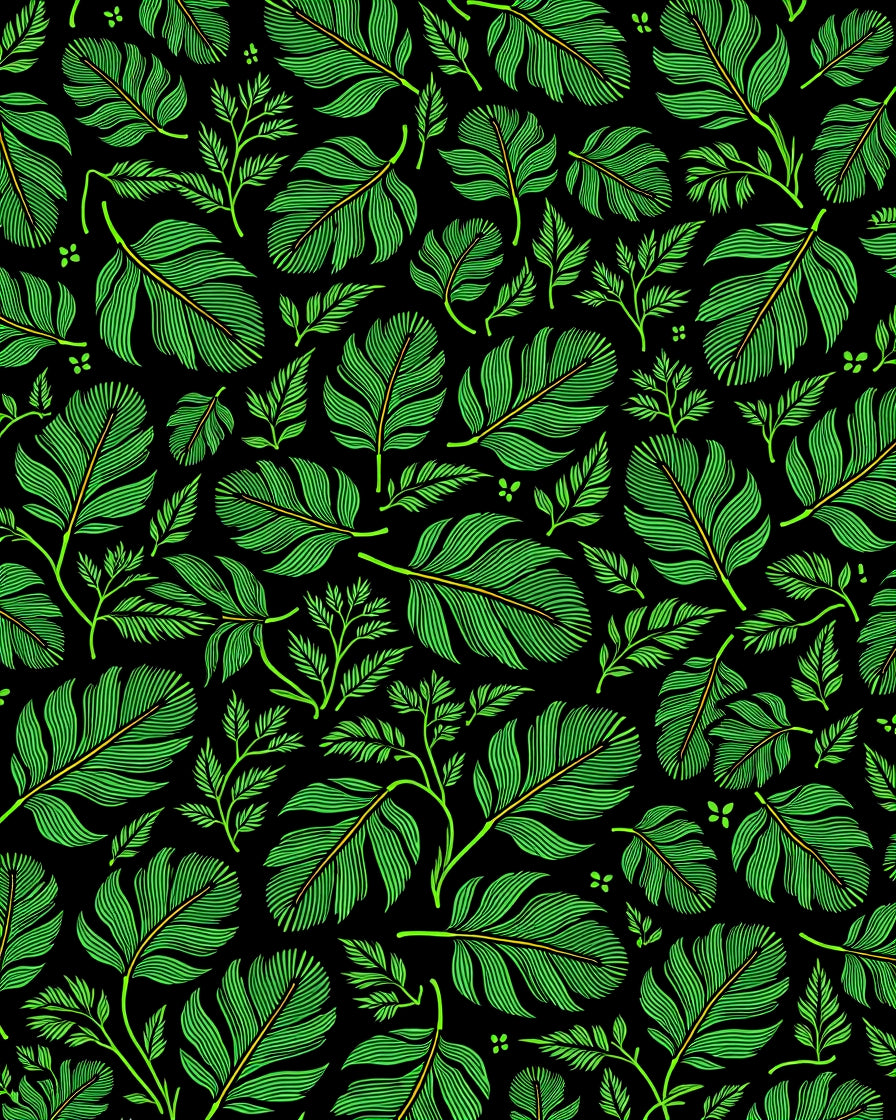 Vivid Green Feathery Flora Fabric Rug