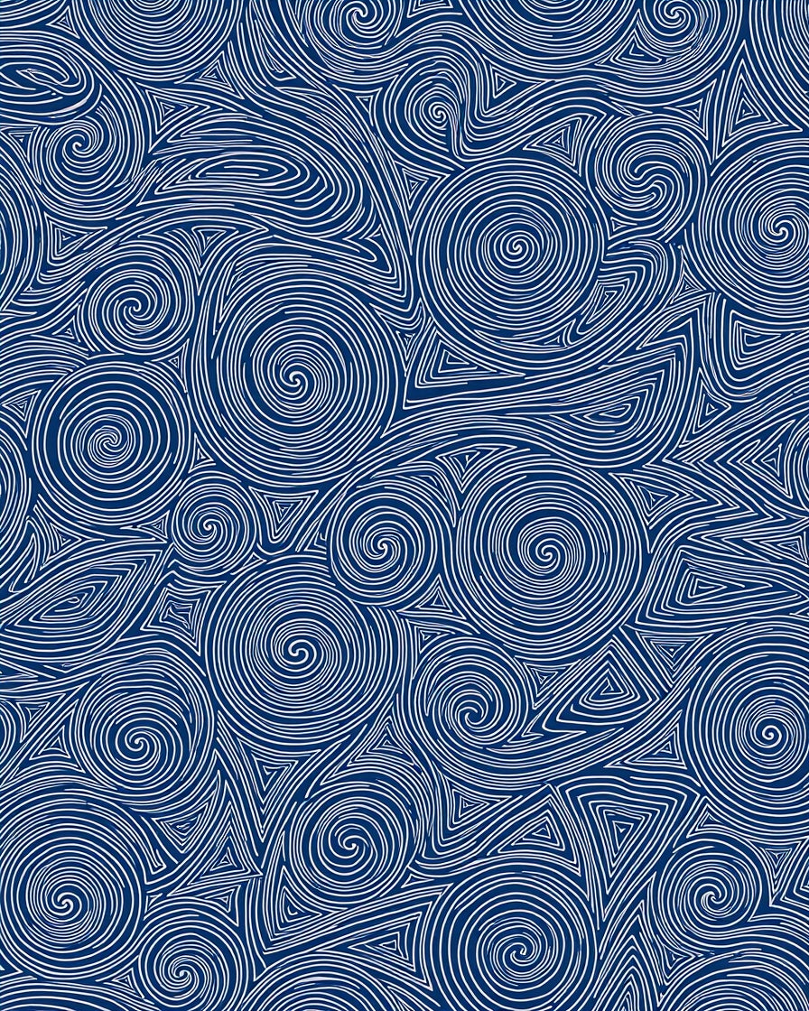 Dark Blue Swirling Line Art Rug