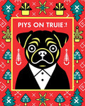 Festive Red Pug Tuxedo Holiday Trees Rug