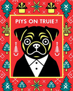 Festive Red Pug Tuxedo Holiday Trees Rug