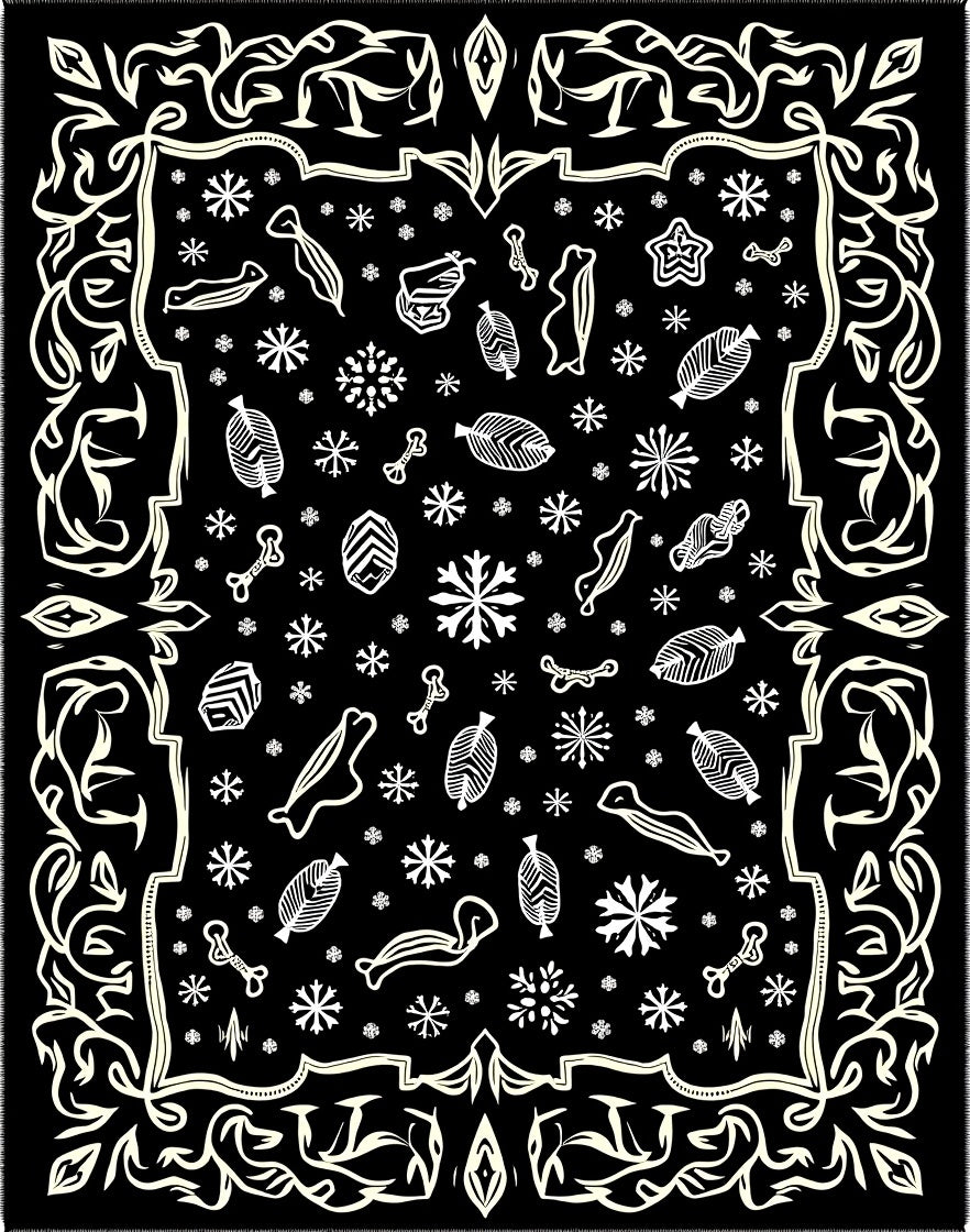 Abstract Black Ivory Whimsical Scatter Rug
