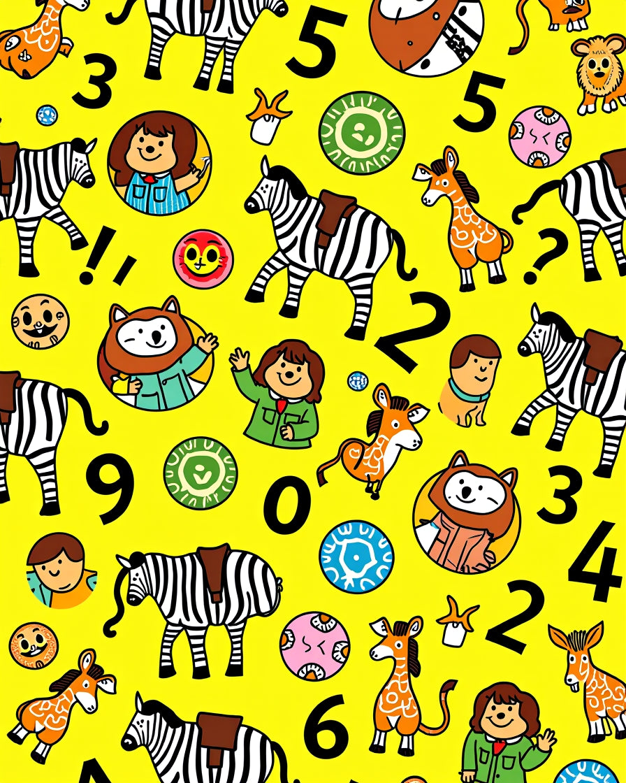 Playful Animals and Numbers Yellow Rug