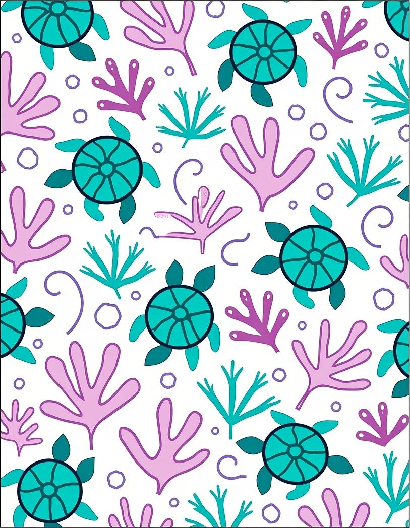 Whimsical Teal Turtle Coral Garden Rug