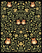 Whimsical Orange Owl Floral Swirls Rug