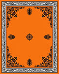 Vibrant Orange Black Scrollwork Border Rug