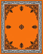 Vibrant Orange Black Scrollwork Border Rug
