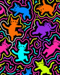 Vibrant Neon Cat Playful Doodle Rug