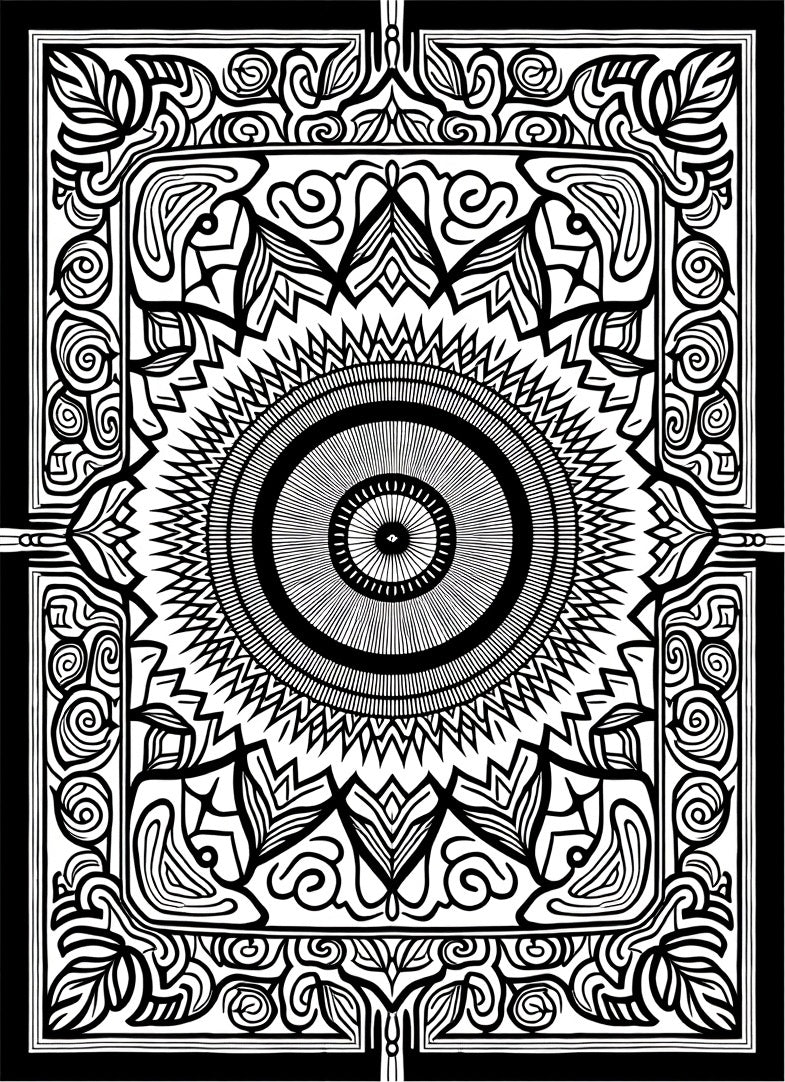 Monochromatic Radial Geometric Folk Art Rug