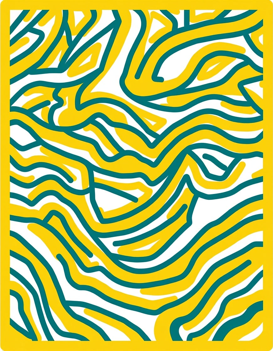 Dynamic Yellow Teal Abstract Swirl Rug