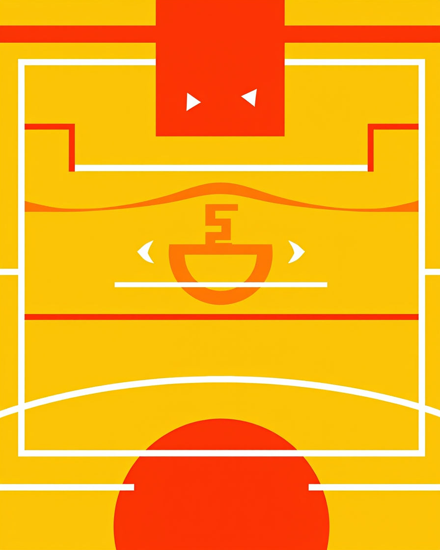 Retro Orange Geometric Basketball Court Rug