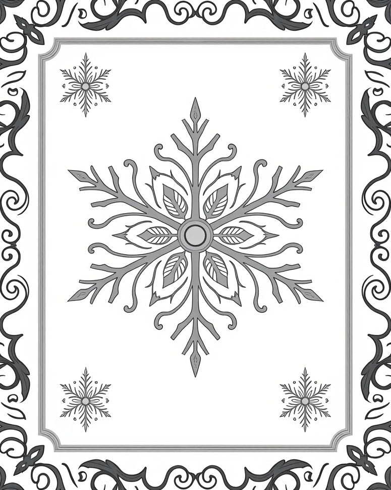 Silver Snowflake Ornate Border Rug